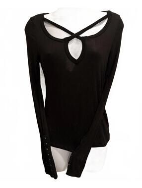 UO/Project Social T Black Long Sleeve Crisscross Keyhole Top
